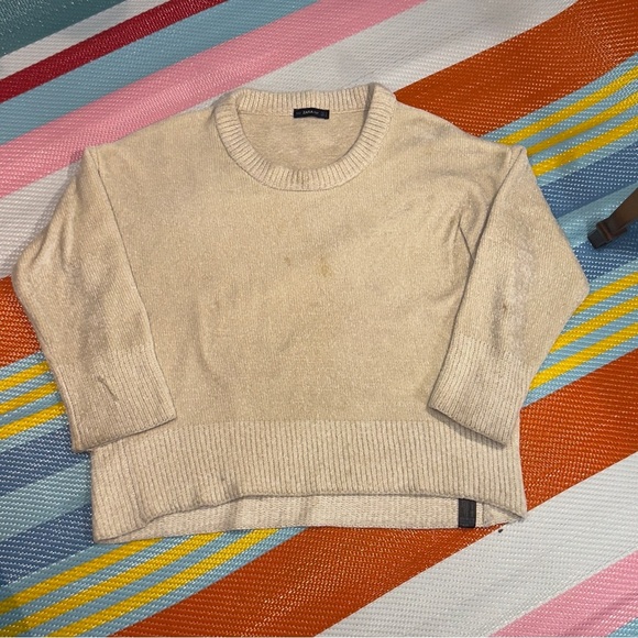 Zara Cream Crew Neck Knit Sweater Women’s Size Medium - Picture 1 of 3